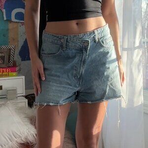 Zara Asymmetrical Lightwash Denim Shorts